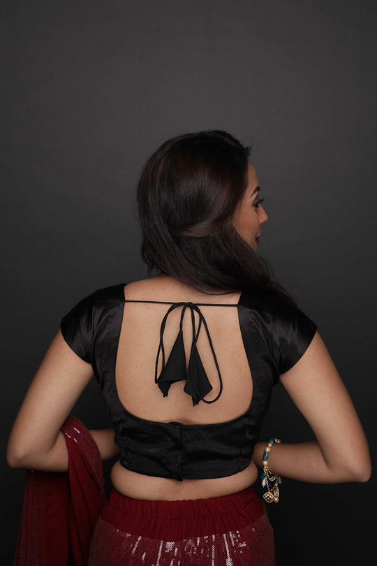 Shop Jenna Comfort Stretch Black Satin Custom Design Blouse at best offer at our  Store - One Minute Saree