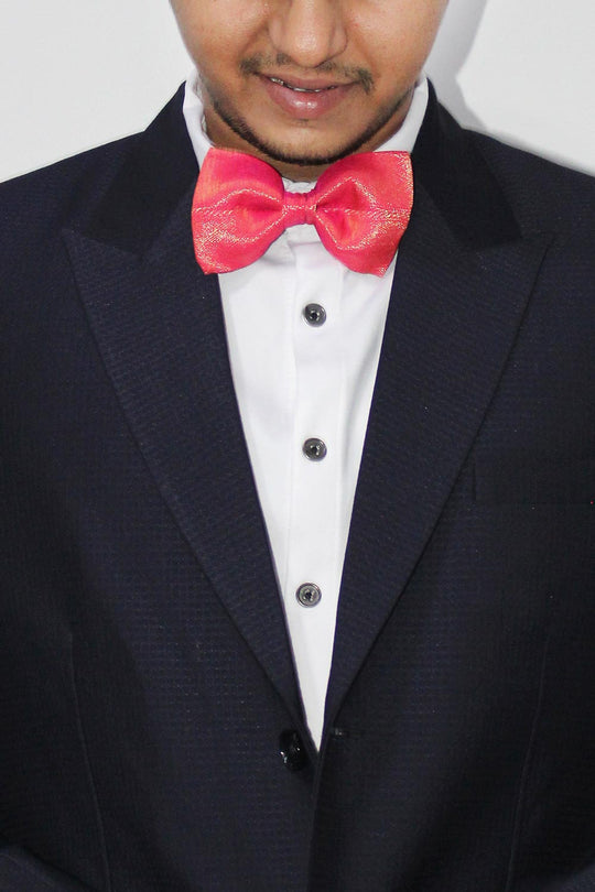 Pink Zari Woven Blended Silk Bow Tie