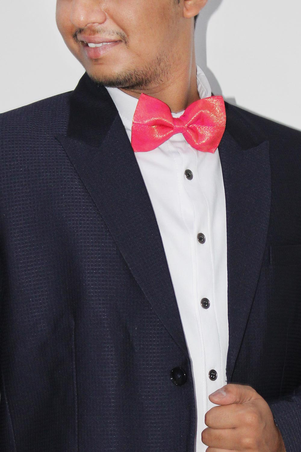 Pink Zari Woven Blended Silk Bow Tie