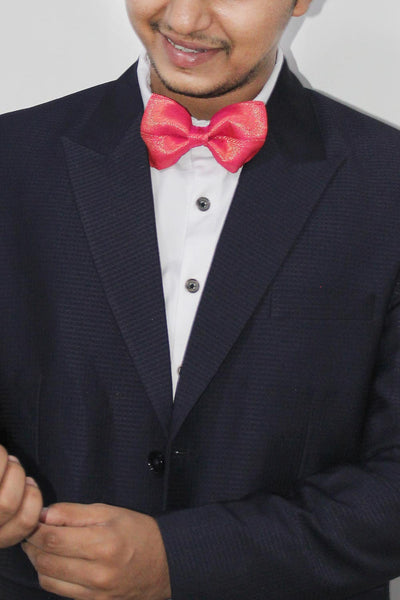 Pink Zari Woven Blended Silk Bow Tie