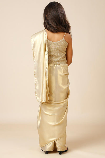 Deva Champagne Gold Silk One Minute Saree for Kids & Tweens