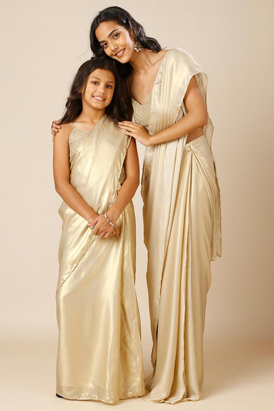 Deva Champagne Gold Silk One Minute Saree for Kids & Tweens