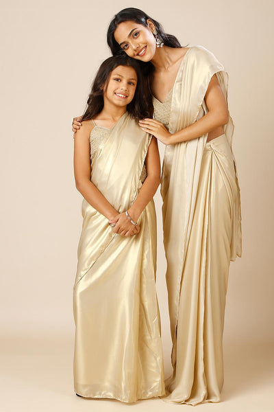 Deva Champagne Gold Silk One Minute Saree for Kids & Tweens