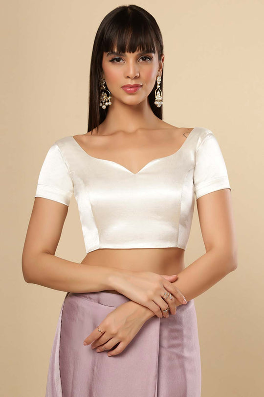 Jenna Comfort Stretch Off White Satin Custom Design Blouse