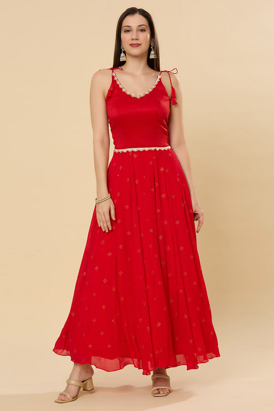 Maya Scarlet Strappy Chinon Silk Saree Dress