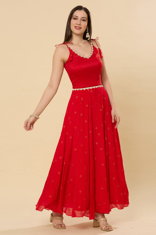 Maya Scarlet Strappy Chinon Silk Saree Dress