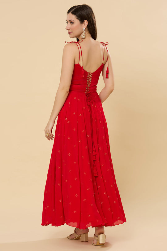 Maya Scarlet Strappy Chinon Silk Saree Dress