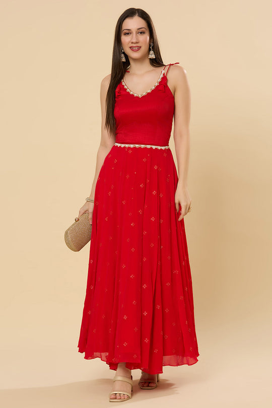 Maya Scarlet Strappy Chinon Silk Saree Dress
