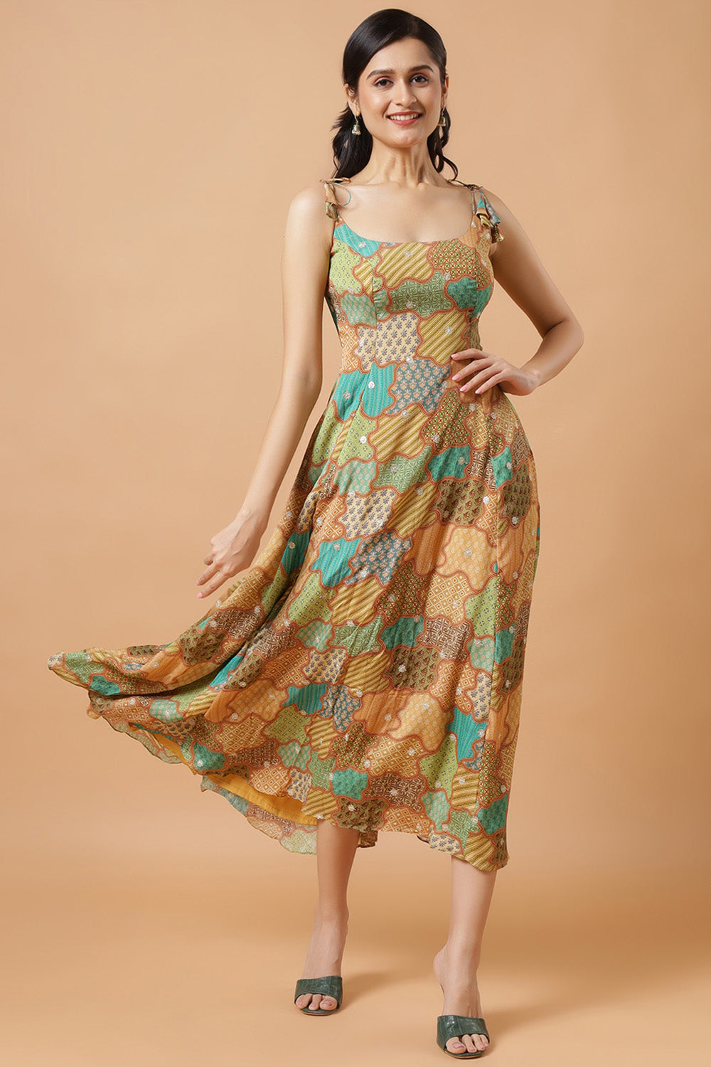 Kaia Gold Chinon Adjustable Back Tie Saree Dress