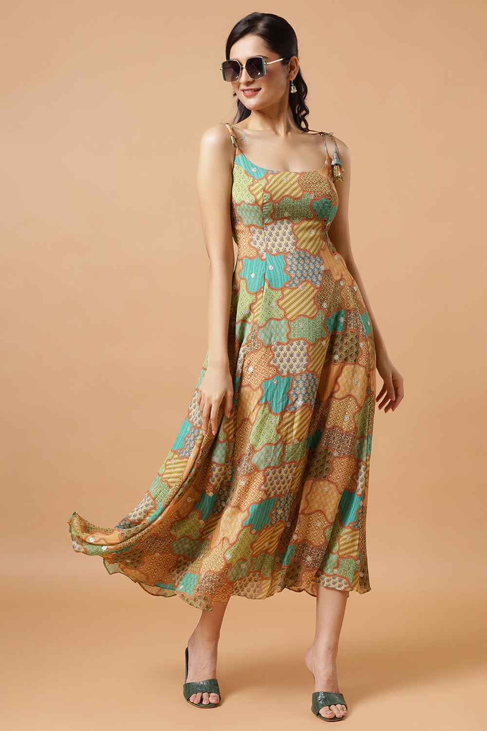 Kaia Gold Chinon Adjustable Back Tie Saree Dress