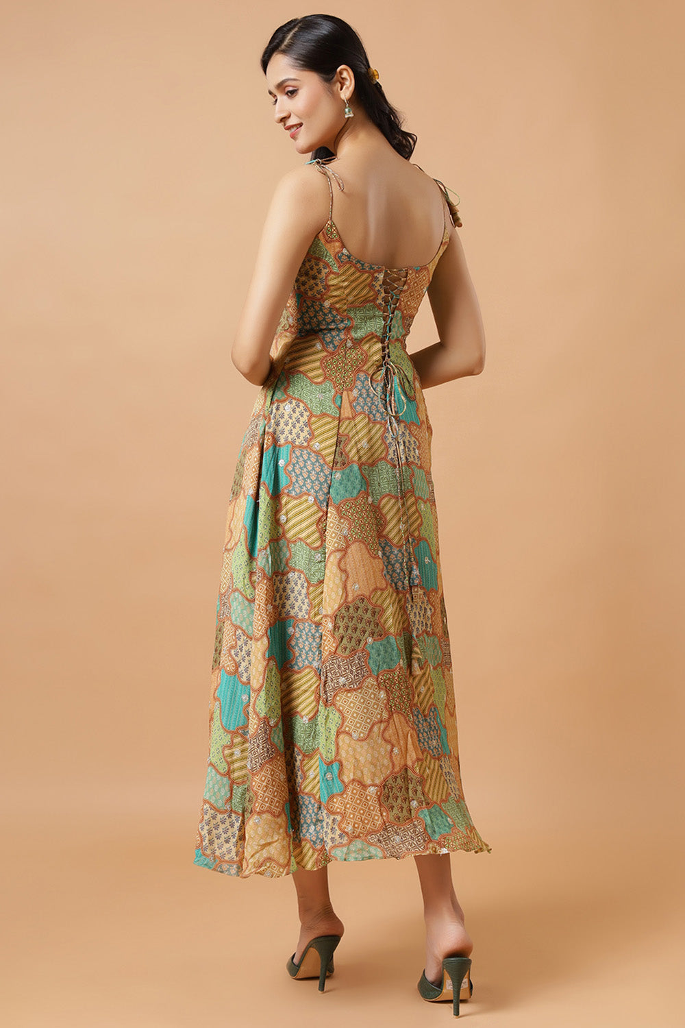 Kaia Gold Chinon Adjustable Back Tie Saree Dress