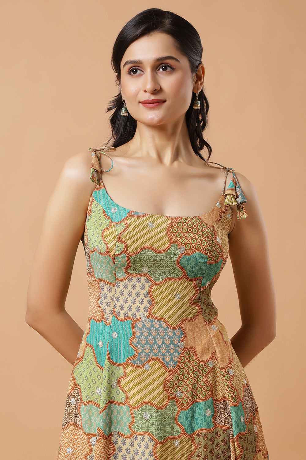 Kaia Gold Chinon Adjustable Back Tie Saree Dress