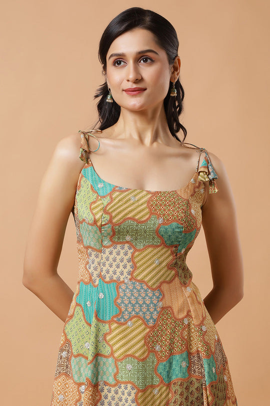 Kaia Gold Chinon Adjustable Back Tie Saree Dress