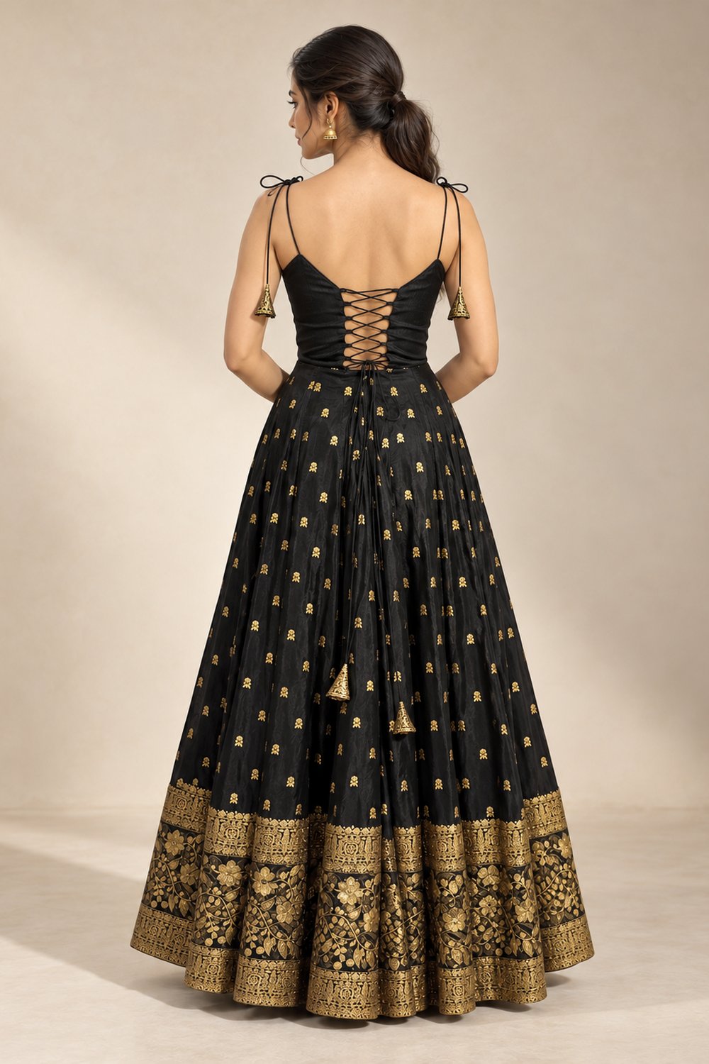 Clio Georgette Gold Zari Woven Tie-Back Strap Saree Dress