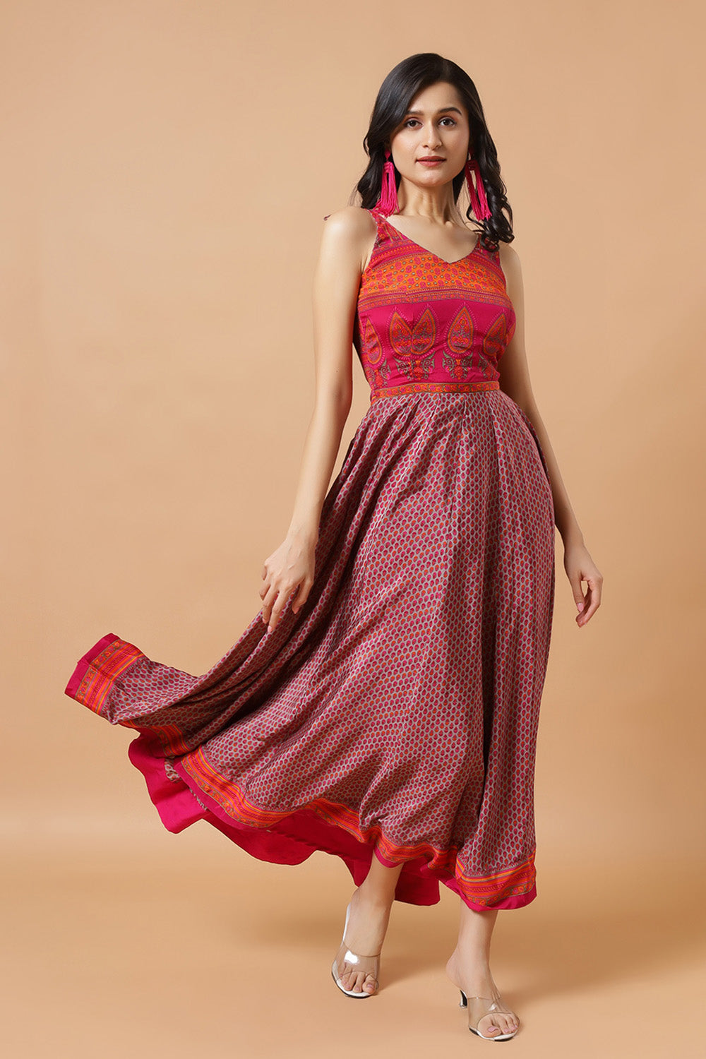 Tesha Grey Crepe Silk Strappy Adjustable Tie Back Saree Dress