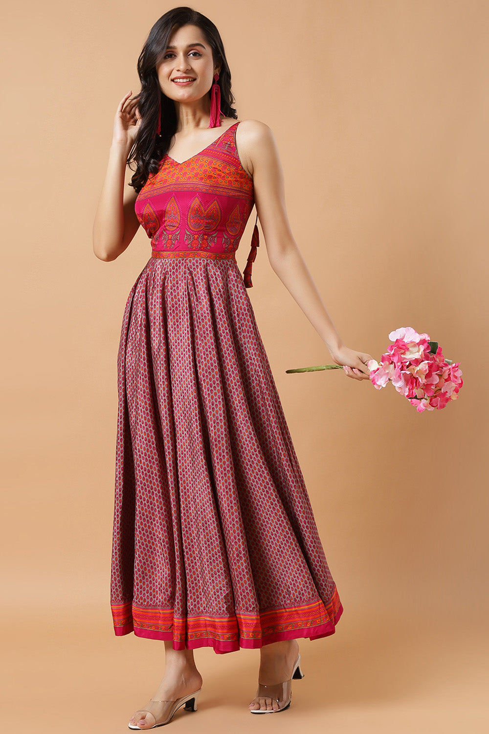 Tesha Grey Crepe Silk Strappy Adjustable Tie Back Saree Dress