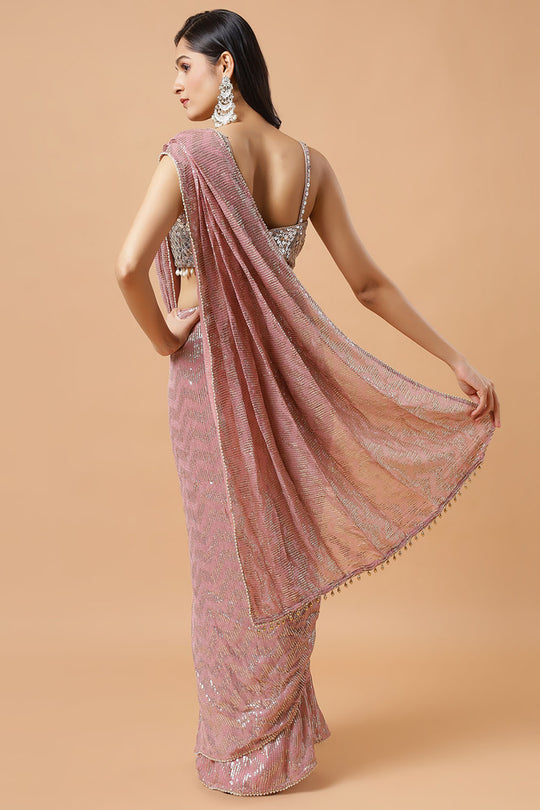 Naya Pink & Gold Sequins Luxe Georgette Pre-Draped Saree