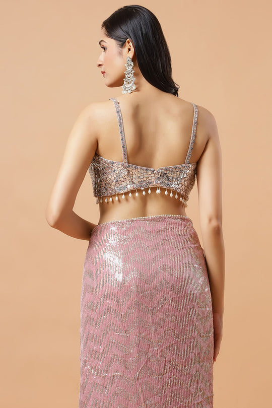 Naya Pink & Gold Sequins Luxe Georgette Pre-Draped Saree