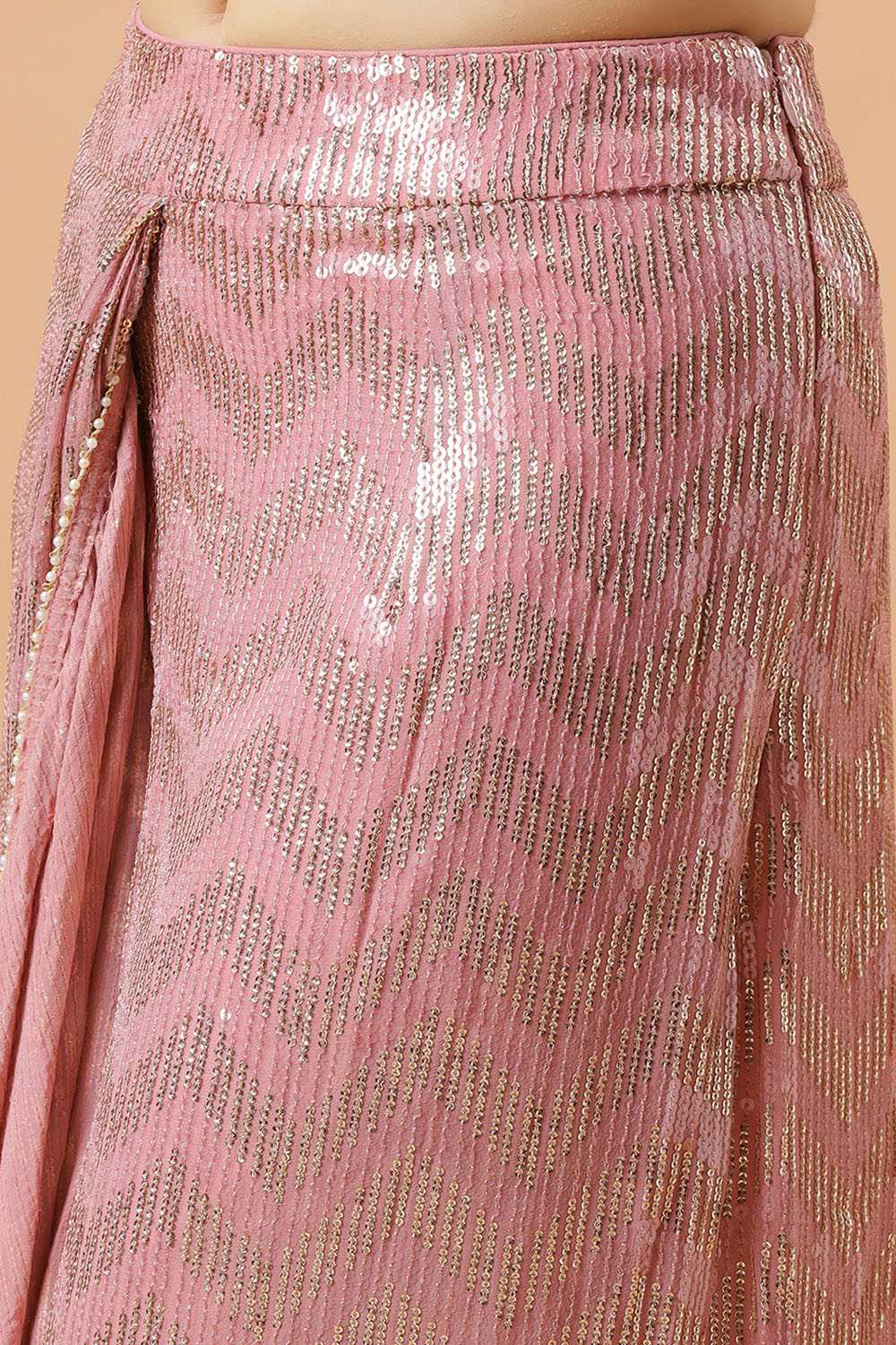 Naya Pink & Gold Sequins Luxe Georgette Pre-Draped Saree