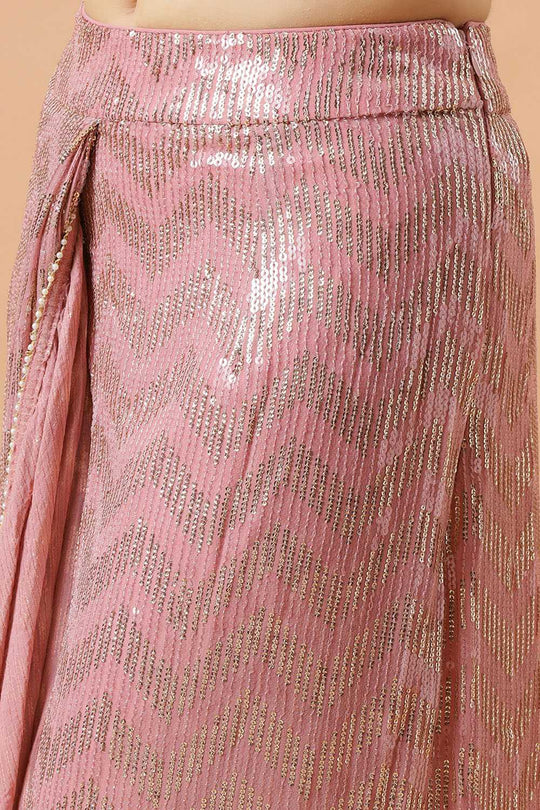 Naya Pink & Gold Sequins Luxe Georgette Pre-Draped Saree