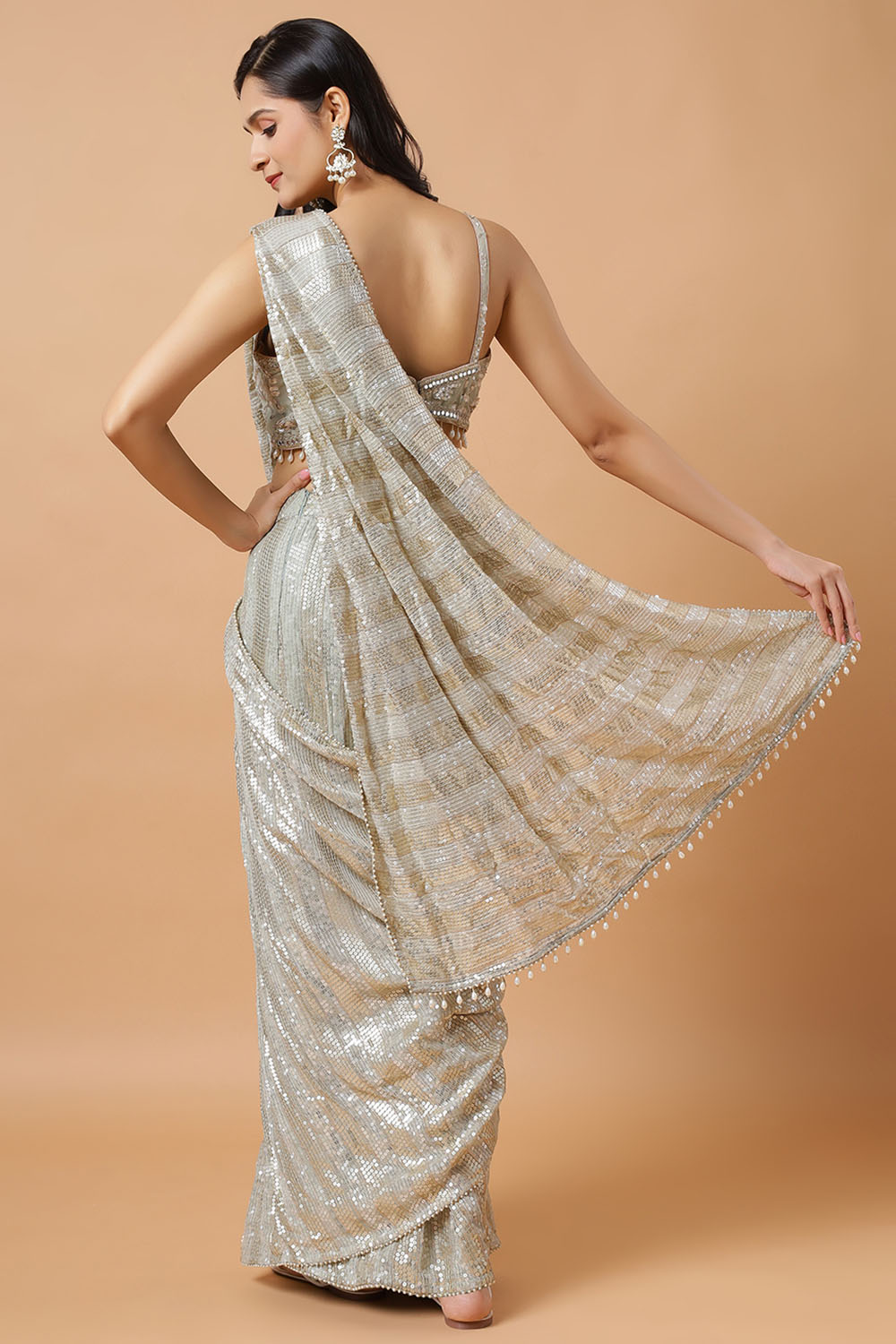 Aanya Olive Green & Gold Sequins Luxe Georgette Pre-Draped Saree