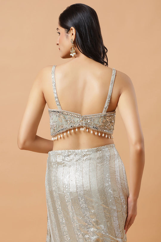 Aanya Olive Green & Gold Sequins Luxe Georgette Pre-Draped Saree