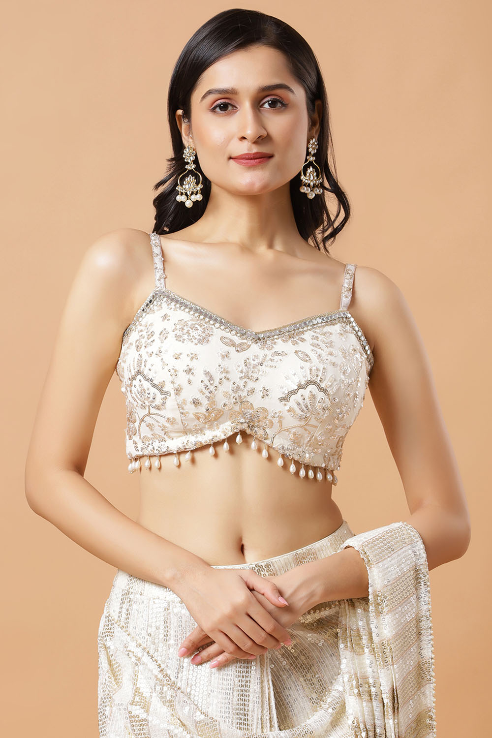 Siara Off-White & Gold Sequins Luxe Georgette Pre-Draped Saree