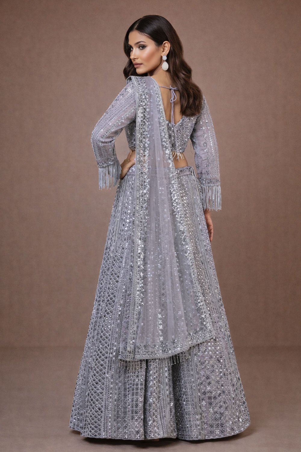 Lara Grey Net Embellished Ready To Wear Lehenga Saree