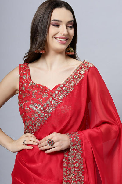 Madhuri Red Zari Border Crepe Silk One Minute Saree