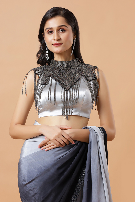 Cora Gunmetal Black Beaded Handwork Collar Modern Neck Piece