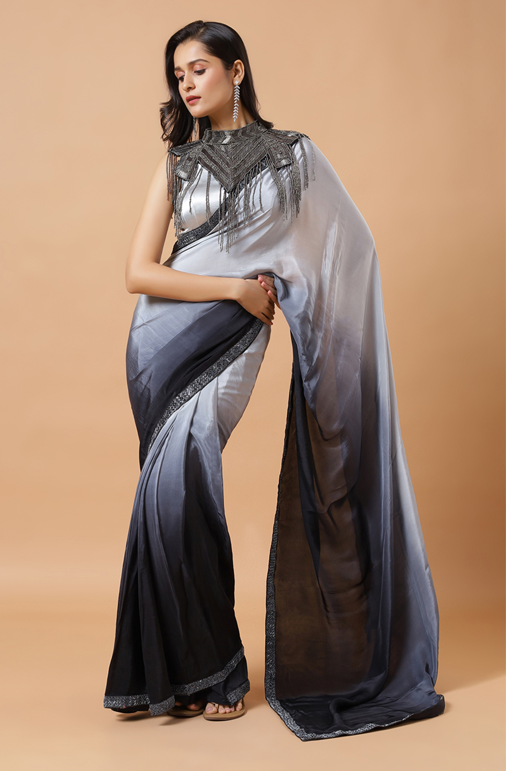 Cora Gunmetal Black Beaded Handwork Collar Modern Neck Piece