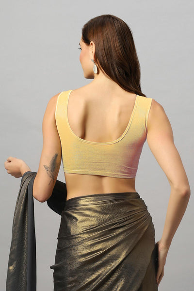 Ojas Gold Polyester Lycra Stretch Sleeveless Blouse