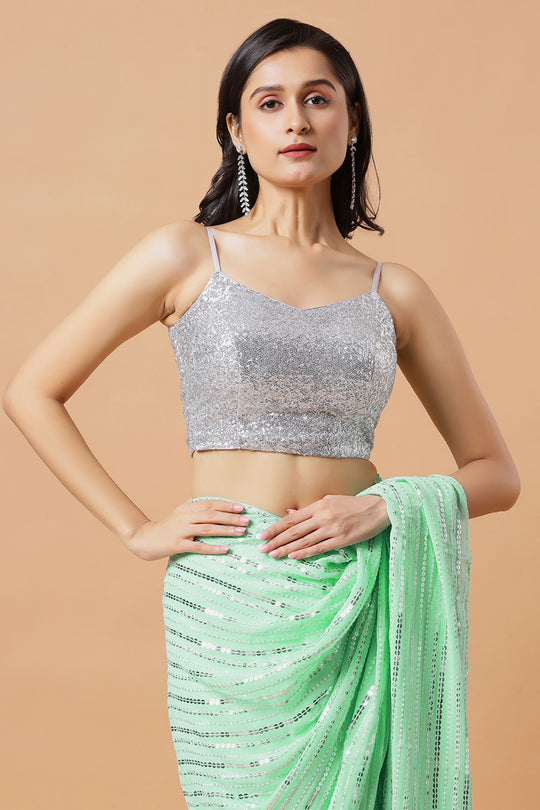 Ariel Turquoise & Silver Sequins One Minute Saree