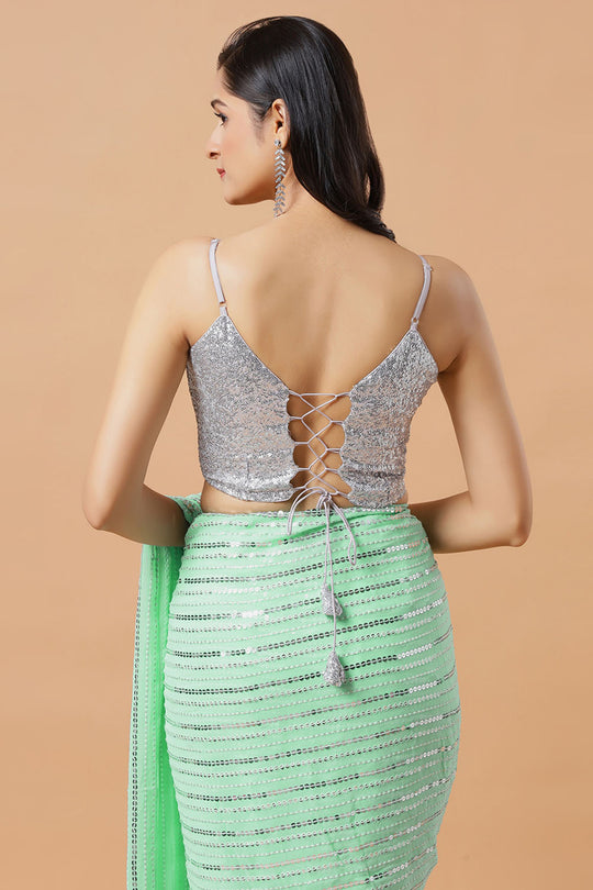 Ariel Turquoise & Silver Sequins One Minute Saree