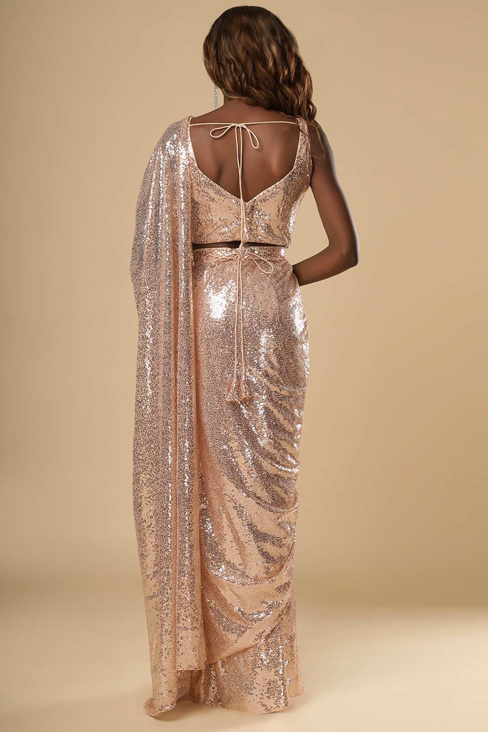 Shop Ciara Rose Gold Luxe Shiny Sequins One Minute Saree at best offer at our  Store - One Minute Saree