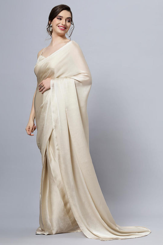 Tia Cream Monochrome Satin One Minute Saree