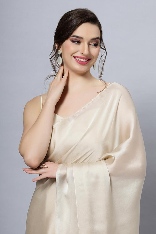 Tia Cream Monochrome Satin One Minute Saree