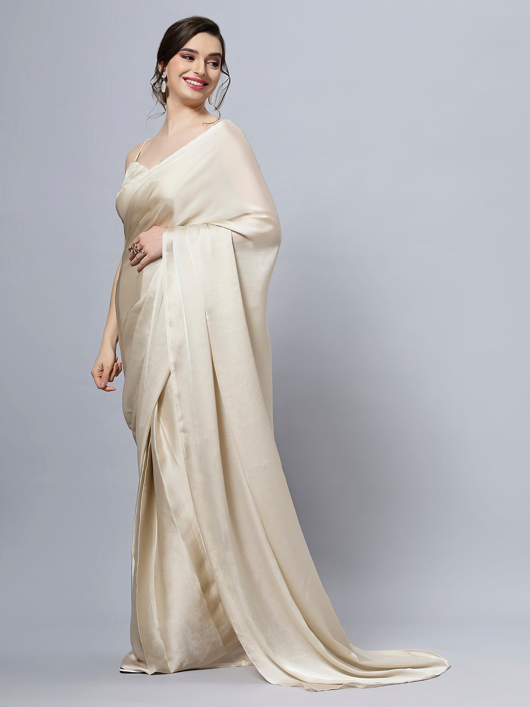 Tia Cream Monochrome Satin Ready2ship One Minute Saree