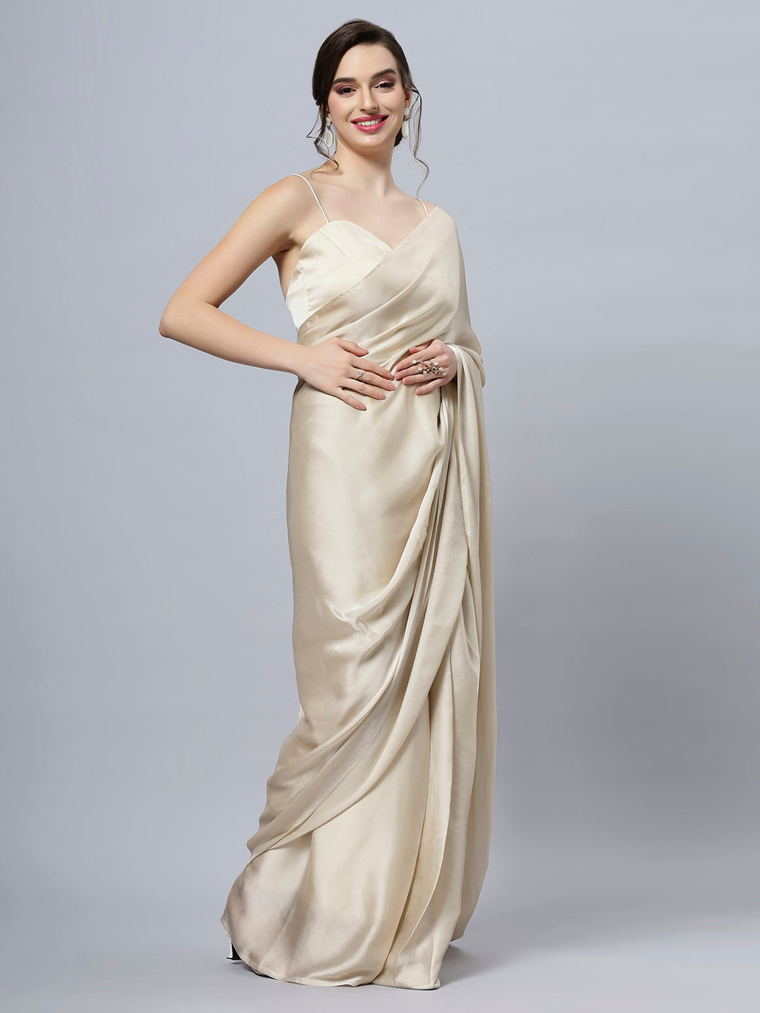 Tia Cream Monochrome Satin Ready2ship One Minute Saree