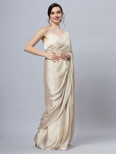 Tia Cream Monochrome Satin Ready2ship One Minute Saree