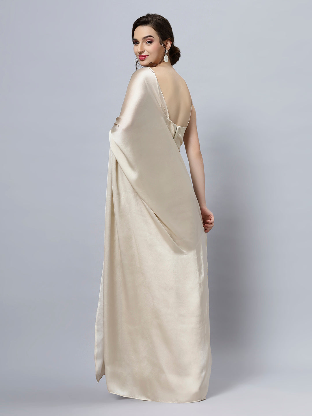 Tia Cream Monochrome Satin Ready2ship One Minute Saree