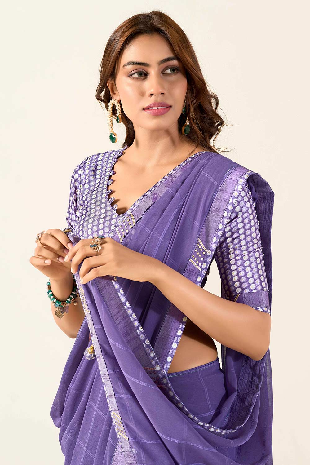 Diipa Lavender Georgette Printed One Minute Saree