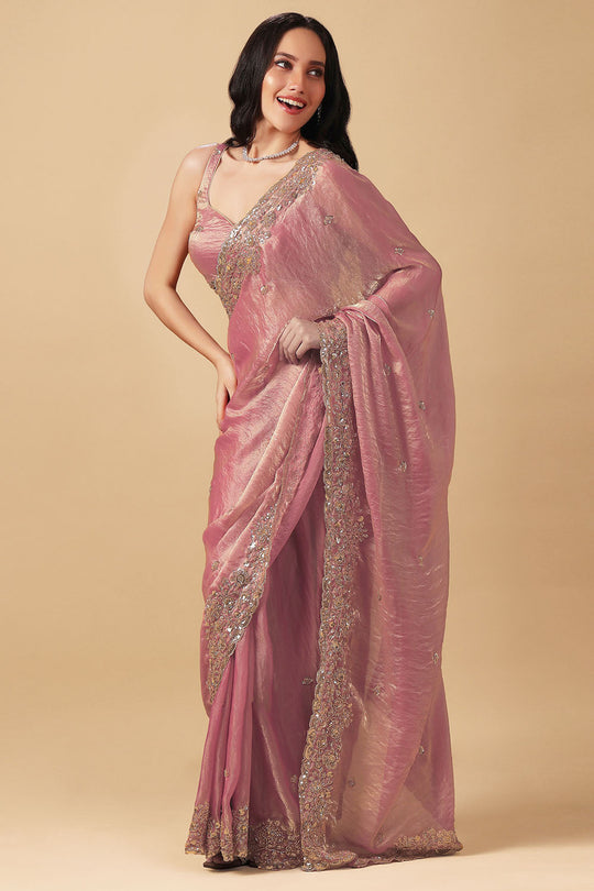 Elise Mauve Paper Silk Sequins Embroidery Designer Ready to Wear Saree