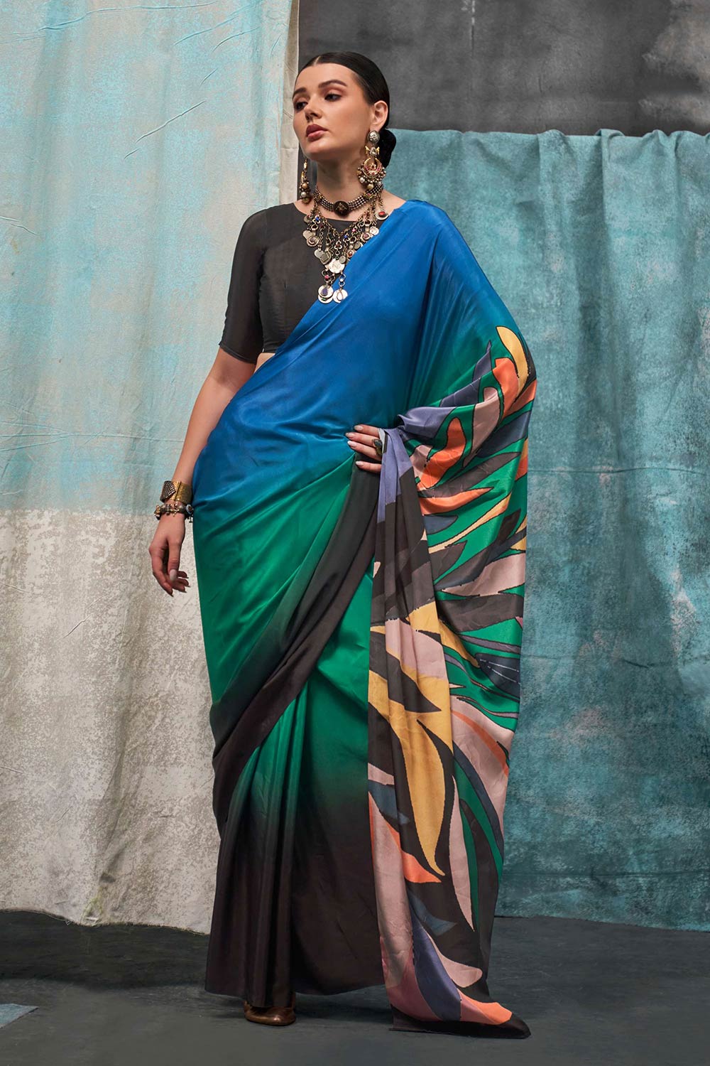 Nuri Multicolor Pure Silk Modern Floral One Minute Saree