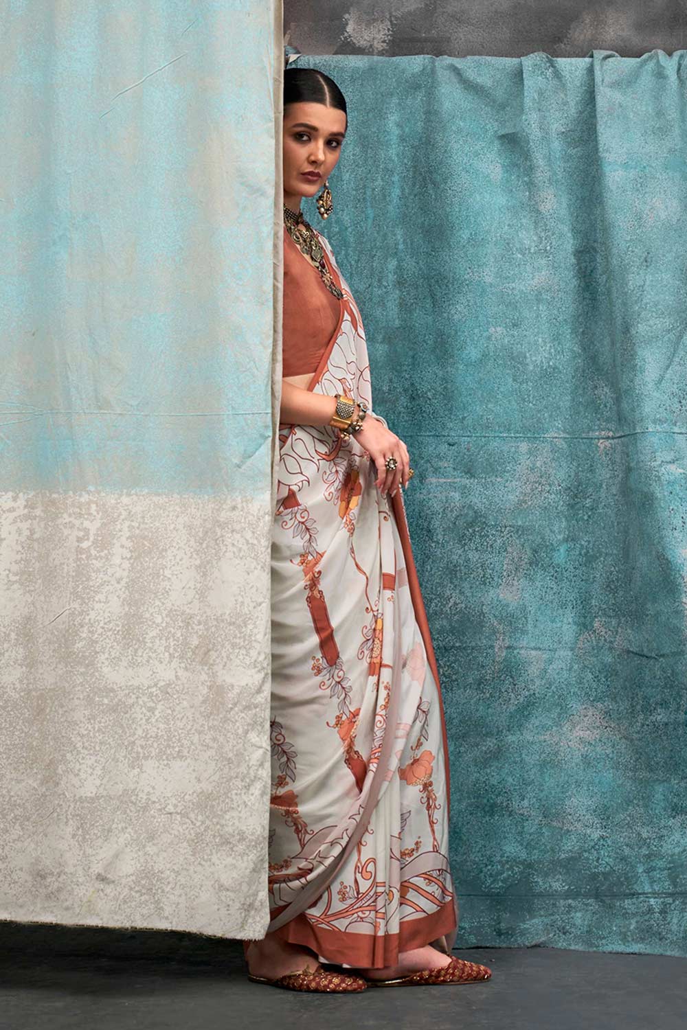 Kernia Off-White Pure Silk Designer One Minute Saree