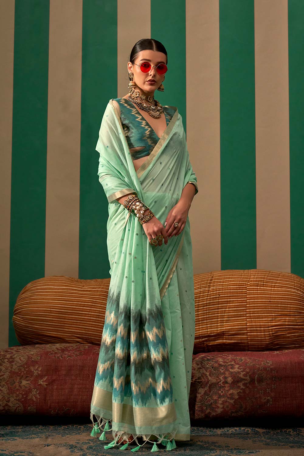 Paloma Green Silk Traditional One Minute Saree