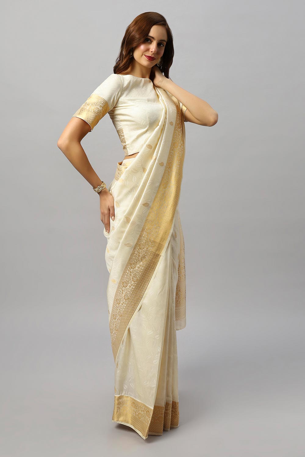 Buy Winina White Silk Embroidered Lace One Minute Saree Online - Back