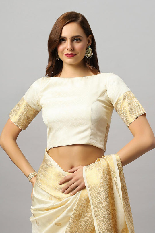 Buy Winina White Silk Embroidered Lace One Minute Saree Online - Side