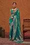 Petra Teal Silk Foil Print Floral One Minute Saree