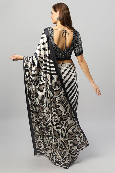 Shop Meena Black & Off-White Satin Zebra Print One Minute Saree at best offer at our  Store - One Minute Saree